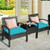 3 Pieces Outdoor Rattan Patio Conversation Set with Seat Cushions-Turquoise - Color: Turquoise D681-HW63218TU