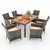 7 Pieces Patio Acacia Wood Cushioned PE Rattan Wicker Dining Set - Color: Brown D681-HW71526+