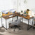 95 Inch 2-Person L-Shaped Long Reversible Computer Desk with Monitor Stand-Rustic Brown - Color: Ru D681-CB10122CF