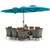 10 Pieces Patio Wicker Dining Set with 15 Feet Double-Sided Patio Umbrella-Turquoise - Color: Turqu D681-NP10209GN+HW71816+