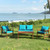 4 Pieces Wooden Patio Furniture Set Table Sofa Chair Cushioned Garden - Color: Turquoise D681-HW62425TU+