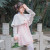 Kawaii Girls Sakura Lolita Chinese Style 2Pcs Dress Set Long Sleeve Cross V-collar white & Pink Chi Q119-CJNSSYLY00028
