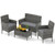 4 Pieces Patio Rattan Conversation Set with Tempered Glass Coffee Table-Gray - Color: Gray D681-HW73153GR
