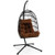 Patio Hanging Egg Chair with Stand Waterproof Cover and Folding Basket-Brown - Color: Brown D681-NP10285CF