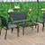 4 Pieces Patio Furniture Set with Glass Top Coffee Table-Black - Color: Black D681-HW65848BK