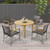 Set of 4 Patio Rattan Dining Chairs with Acacia Wood Armrests-Set of 4 - Color: Gray D681-HW71250-4
