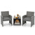 3 Pieces Patio Furniture Set with Tempered Glass Coffee Table and Soft Seat Cushions-Gray - Color:  D681-HW73636GR