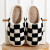 Color: black, Shoe Size: 4 - New Fuzzy Slippers Fashion Checker Indoor Embroidery Houseshoes Cozy W F640-12000035944199937