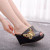 Color: black, Shoe Size: 38 - Crystal Queen 10cm Peep Toe Platform Wedges Slippers High Heels Beach F640-12000028612982160