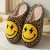 Color: Beige, Shoe Size: 45 - Leopard Print Winter Slippers Women Lightning Smile Face Fluffy Fur S F640-12000039819798242