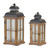 Set of Two Brown and Black Frosted Glass Wood and Metal Floor Lantern Candle Holders N270-517615
