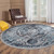 6' Gray and Blue Medallion Power Loom Round Rug N270-531887