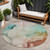 8' Round Teal Round Abstract Washable Non Skid Indoor Outdoor Area Rug N270-560479