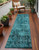 8' Runner Teal Abstract Washable Non Skid Indoor Outdoor Runner Rug N270-563152