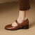 Color: Brown, size: 35 - Women's Fashionable Chunky Heel Round Head Shoes Q119-CJNS178146909IR