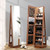 360?° Rotating Mirrored Jewelry Cabinet Armoire 3 Color LED Modes Lockable-Dark Brown - Color: Dark D681-JV10430BN