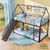 House-shaped Metal Twin Over Twin Low Bunk Bed-Black - Color: Black - Size: Twin Size D681-HU11148US-TDK