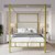 King size Gold Metal Canopy Bed with Upholstered Button-Tufted Headboard Q280-KNGLCMB4162871