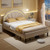 Upholstered LED Bed Frame with Adjustable Flower Headboard and Metal Support Feet-Full Size - Color D681-HU10863BE-F