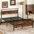 Full Metal Bed Frame Industrial Platform Bed with Wooden Headboard-Full Size - Color: Rustic Brown  D681-HU10838CF-F