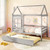 Twin Size Wooden Platform House Bed with Trundle and Roof-Grey - Color: Gray D681-HU11028GY