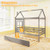 Twin Size Wooden Platform House Bed with Trundle and Roof-Grey - Color: Gray D681-HU11028GY