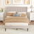 Queen Size Dutch Velvet/Linen Fabric Upholstered Platform Bed with Wingback Headboard and Wooden Sl D681-HU11284BE-Q