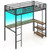 Twin Size Loft Bed Raised Platform Bed with Desk and 2 Storage Shelves-Black - Color: Black D681-HU10739DK