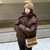 Color: Brown, Size: L - Elegant Fluffy Hooded Cotton Jacket Puffer Jacket Coat Warm Commute Q119-CJJK254595310JQ