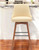 30" Cream and Wood Brown Faux Leather with Solid Wood Swivel Bar Height Bar Chair N270-534484