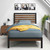 Twin Student Dorm Black Metal Platform Bed Frame with Brown Wood Slat Headboard Q280-TWKBMP9895176328