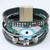 Unique Eye and Beaking Hearts Design Multi-layer High Fashion Leather Bangle - Green A392-fabr1868