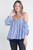 Women's Cold Shoulder Checkered Top T396-CFG031517-BLU-S