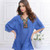 Embroidery V-neck Three-quarter Sleeves Casual Folk Style Women Top - Purplish Blue A392-fast0013