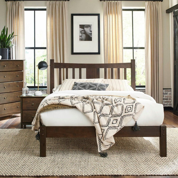 Queen Size Farmhouse Style Solid Wood Platform Bed with Headboard in Espresso Q280-ESQU7841