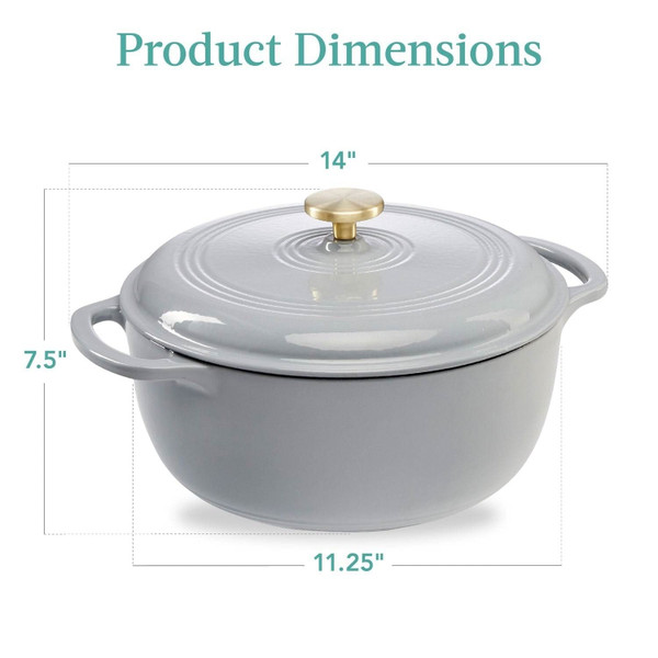 6 Quart Large Light Grey Enamel Cast-Iron Dutch Oven Kitchen Cookware Q280-LGVDP547193