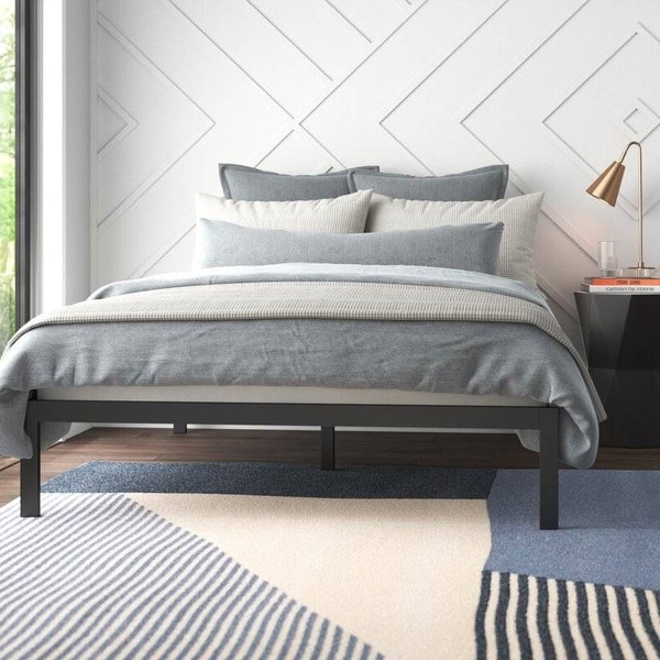 King Black Metal Platform Bed Frame with Wood Slats - 700 lbs Weight Capacity Q280-KINBLBED15354785