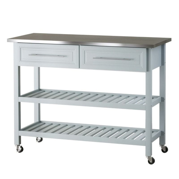 Light Gray Rolling Kitchen Island 2 Drawers Storage with Stainless Steel Top Q280-LGTC2849