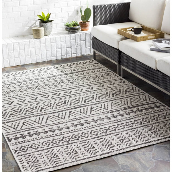 5 ft. x 8 ft. Black Off-White Chevron Coastal Boho Style Indoor Outdoor Area Rug Q280-DFSBCWMR67915234
