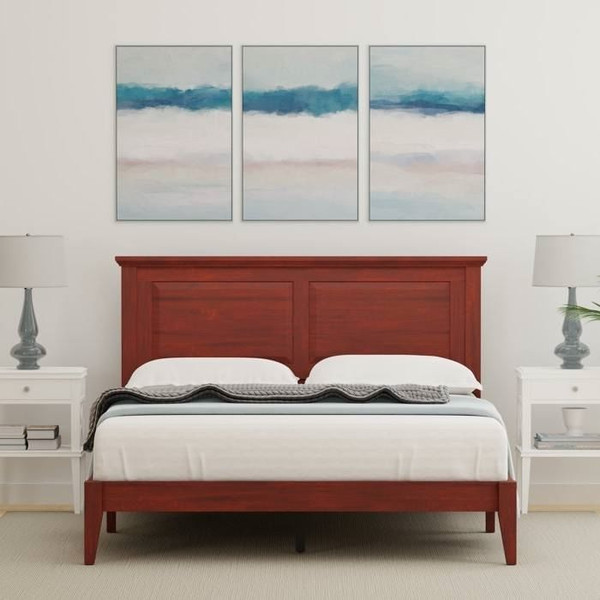 Full Traditional Solid Oak Wooden Platform Bed Frame with Headboard in Cherry Q280-CHWA5477