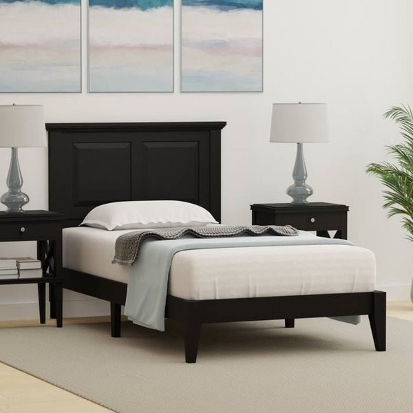 Twin Traditional Solid Oak Wooden Platform Bed Frame with Headboard in Black Q280-REWA8799
