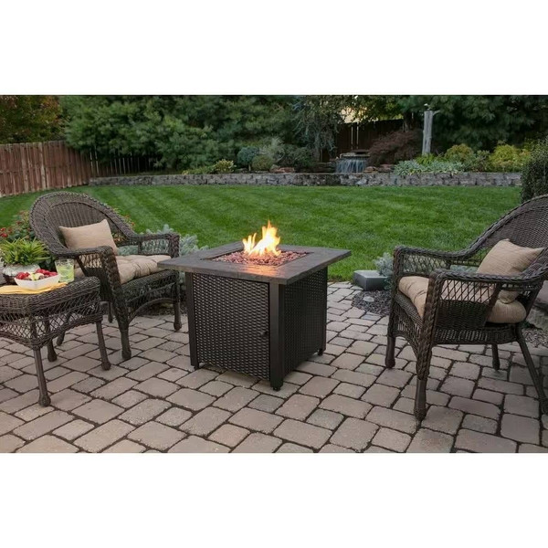 30-inch Outdoor Bronze LP Propane Gas Fire Pit with Lava Rocks and Cover Q280-BFSFPER199583641