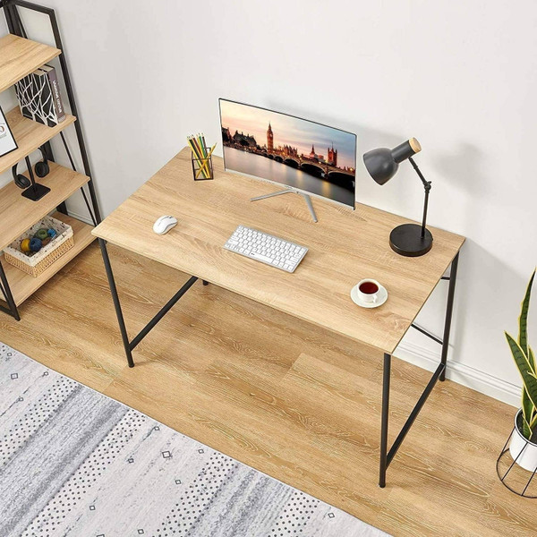 Modern Home Office Computer Desk Table with Black Metal Frame Wood Top in Oak Q280-CFSOWTBF57703651