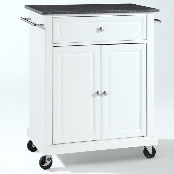 White Kitchen Cart with Granite Top and Locking Casters Wheels Q280-CKGTW2291