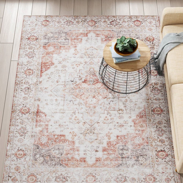 6 ft. x 9 ft. Traditional Persian Style Washable Boho Light Grey Red Area Rug Q280-RSBNOR72934581