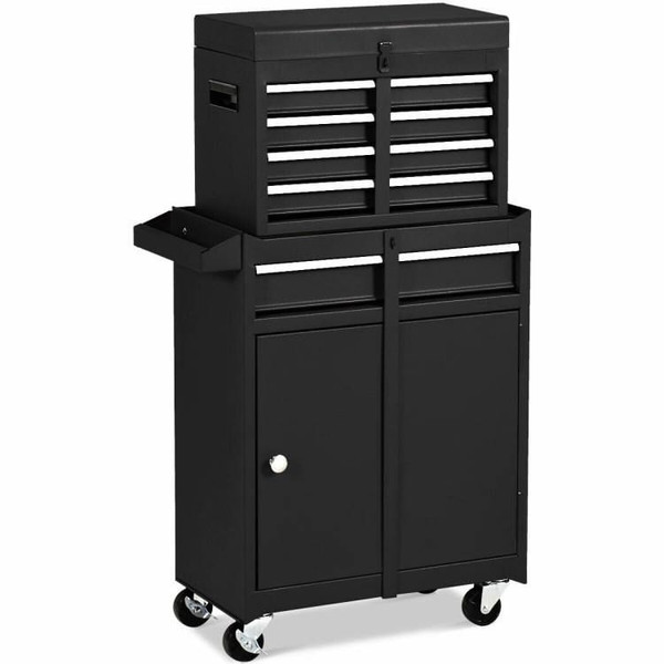 Black Heavy Duty Steel Lockable Rolling Garage Tool Chest Mobile Storage Cart Q280-BSSB1598