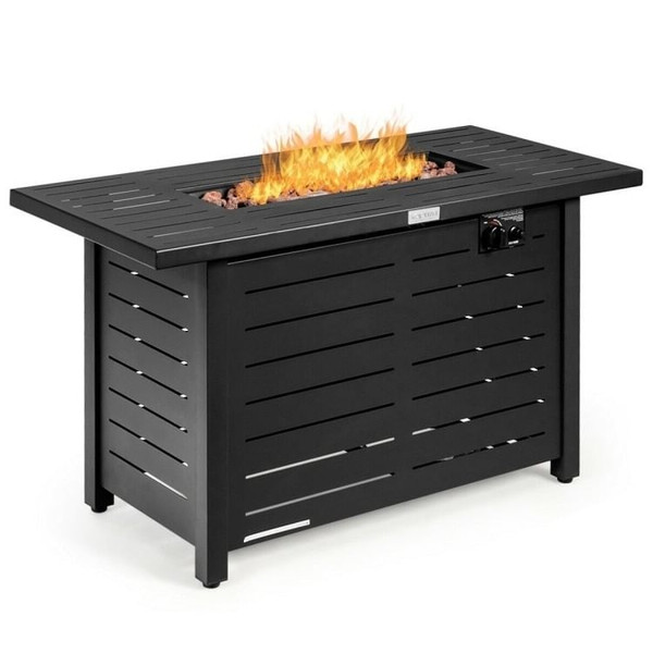 60,000 BTU Brown Rectangular Portable LP Gas Propane Fire Pit Table Q280-GRFC3014
