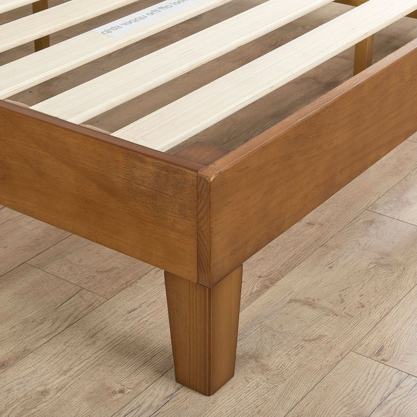 Queen Solid Wood Platform Bed Frame with Headboard in Medium Brown Finish Q280-QWSPB589871