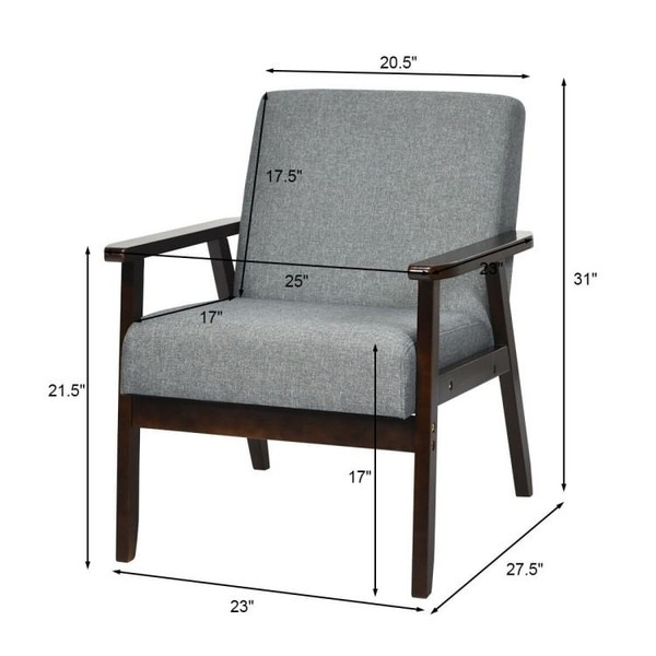 Retro Modern Classic Grey Linen Wide Accent Chair with Espresso Wood Frame Q280-GRYU7691