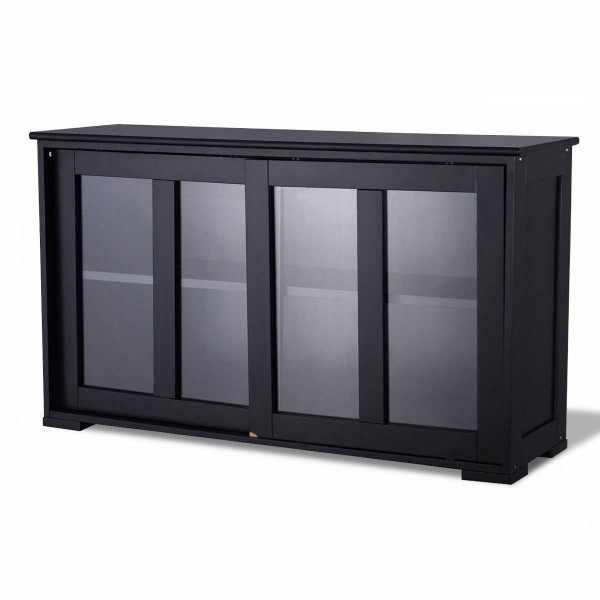 Black Sideboard Buffet Dining Storage Cabinet with 2 Glass Sliding Doors Q280-BHDTE747513